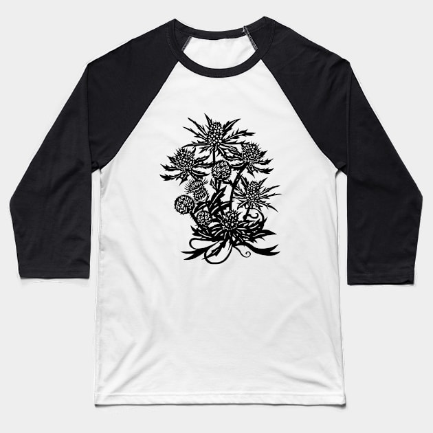 Spiky Thistle And Sea Holly Flowers Baseball T-Shirt by papercuts